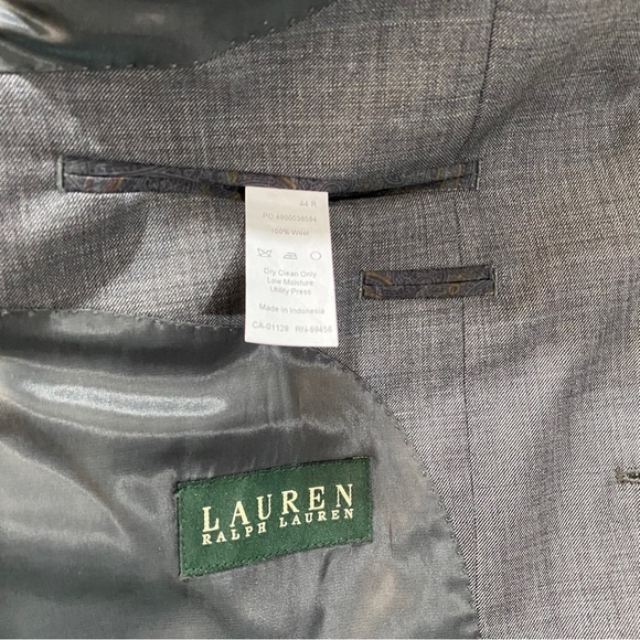 Ralph Lauren Men Grey 2-Button 100% Wool Suit Jacket Blazer Sz 44R Sports Coat - Picture 9 of 14
